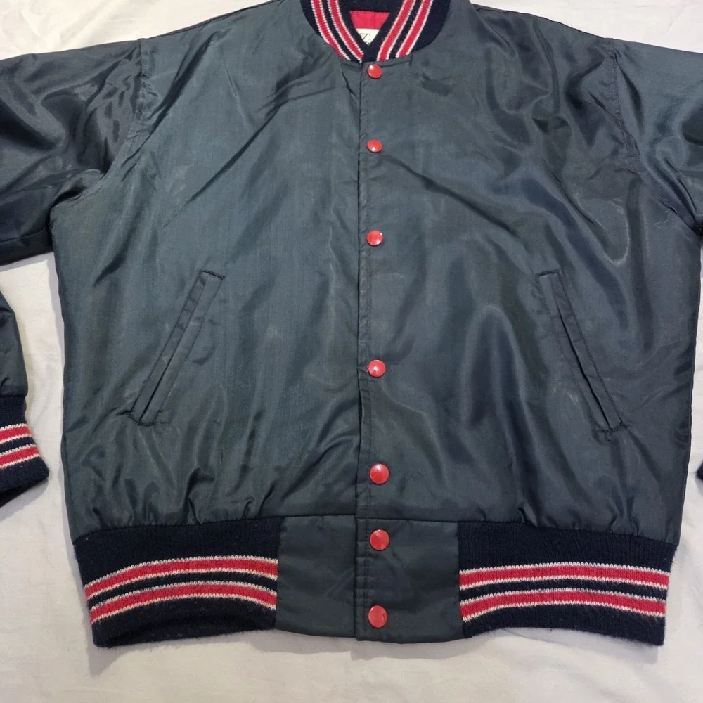 VTG West Wind Buccaneer Snap Bomber Varsity Jacket Sz Medium Black/Red Satin EUC